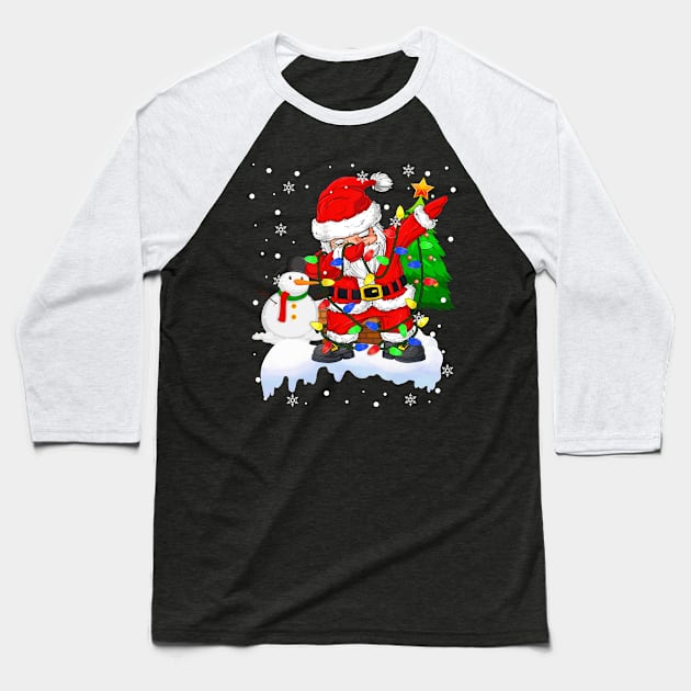 Ugly Sweater Christmas Lights Dabbing Santa Snowman Xmas Baseball T-Shirt by springins